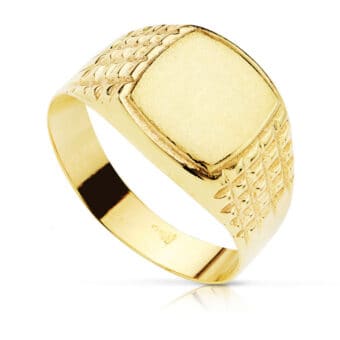 Sello Hombre 10 x 9 mm Oro Amarillo 18K Tallado Cuadricula