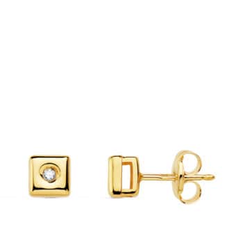 Pendientes 5 mm Oro Amarillo 18K Cuadrado y Diamantes 0,03 ct