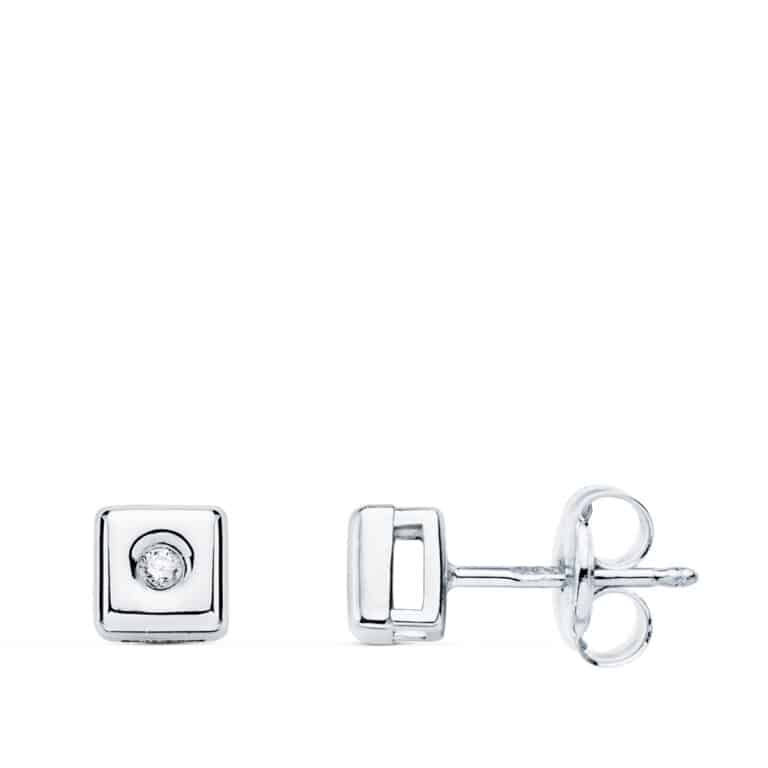Pendientes 5 mm Oro Blanco 18K Cuadrado y Diamantes 0,03 ct - Imagen 1