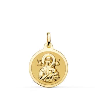 Medalla Virgen del Perpetuo Socorro 18 mm Oro Amarillo 18K con Brillo