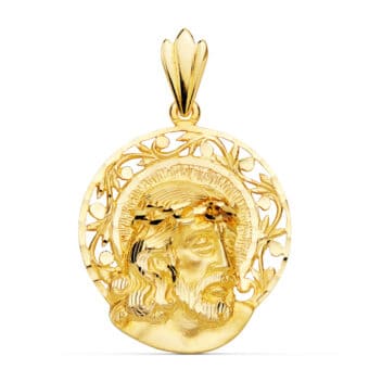 Colgante Cristo Cara Aureola 29 x 27 mm Oro Amarillo 18 Quilates Floral