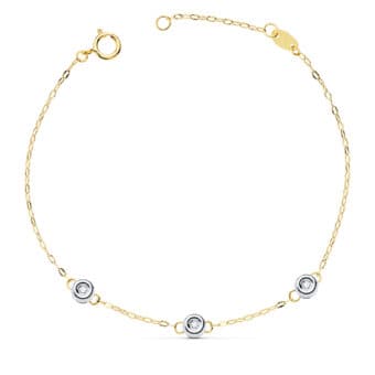 Pulsera 19cm Oro Bicolor 18K Chatones y Diamantes 0,045ct
