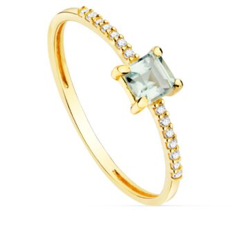 Anillo Diamantes 0,07 ct Oro Amarillo 18K y Aguamarina