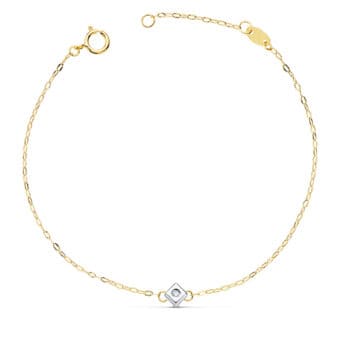 Pulsera 19cm Oro Bicolor 18K Pieza Romboidal y Diamante 0,015ct