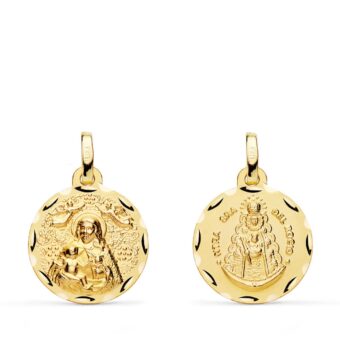 Medalla Escapulario 16 mm Virgen de del Rocío y Virgen de la Cinta en Oro Amarillo 18K Tallado