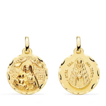 Medalla Escapulario 18 mm Virgen de del Rocío y Virgen de la Cinta en Oro Amarillo 18K Tallado