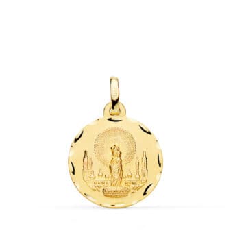Medalla 18 mm Oro Amarillo 18K con Virgen del Pilar Tallada
