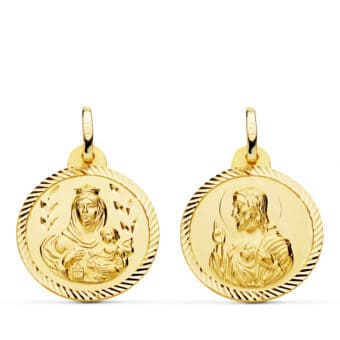Medalla Escapulario 20 mm Virgen del Carmen y Corazón de Jesús Oro Amarillo 18K Tallas