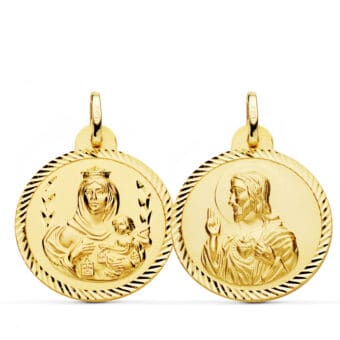 Medalla Escapulario 24 mm Virgen del Carmen y Corazón de Jesús Oro Amarillo 18K Tallas
