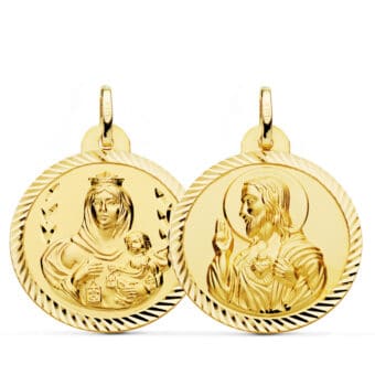 Medalla Escapulario 26 mm Virgen del Carmen y Corazón de Jesús Oro Amarillo 18K Tallas