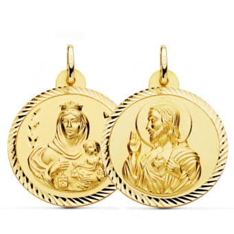Medalla Escapulario 28 mm Virgen del Carmen y Corazón de Jesús Oro Amarillo 18K Tallas