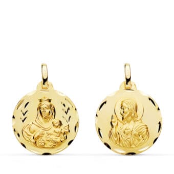Medalla Escapulario 18 mm Virgen del Carmen y Corazón de Jesús Oro Amarillo 18K Tallas