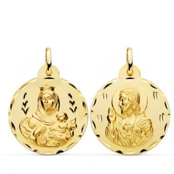 Medalla Escapulario Corazón de Jesús - V. del Carmen 24 mm en Oro Amarillo 18K Tallas