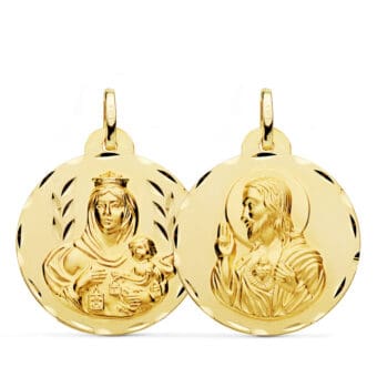 Medalla Escapulario 26 mm Virgen del Carmen y Corazón de Jesús Oro Amarillo 18K Tallas