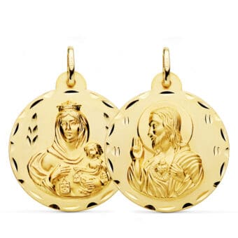Medalla Escapulario Corazón de Jesús - V. del Carmen 28 mm en Oro Amarillo 18K Tallas
