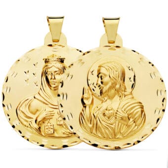 Medalla Escapulario Corazón de Jesús - V. del Carmen 42 mm en Oro Amarillo 18K Tallas