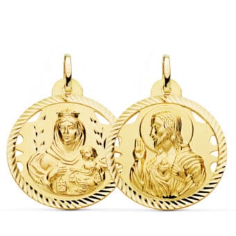 Medalla Escapulario 26 mm Virgen del Carmen y Corazón de Jesús Oro Amarillo 18K Tipo Hélice