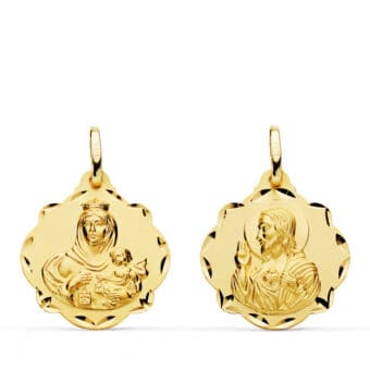 Medalla Escapulario Corazón de Jesús - V. del Carmen 20 mm en Oro Amarillo 18K Tallas