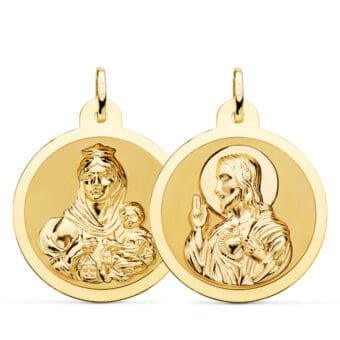 Medalla Escapulario Corazón de Jesús - V. del Carmen de 28 mm en Oro Amarillo 18K Borde Brillo