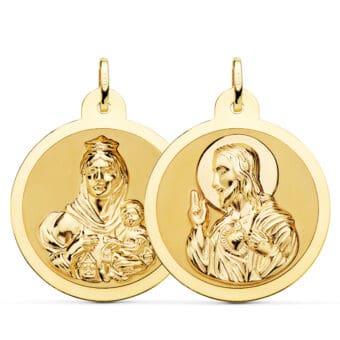 Medalla Escapulario Corazón de Jesús - V. del Carmen de 30 mm en Oro Amarillo 18K Borde Brillo