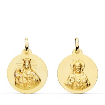 Medalla Escapulario Corazón de Jesús - V. del Carmen 18 mm en Oro Amarillo 18K