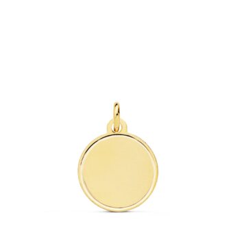 Colgante Disco Grabación 14 mm Oro Amarillo 18 quilates Chapa Redonda Bisel