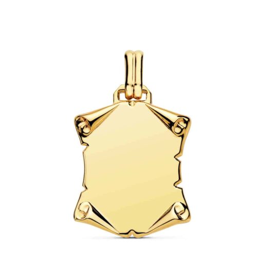 Colgante Chapa Pergamino 22 x 20 mm Oro Amarillo 18 Quilates 4 Esquinas Enrolladas