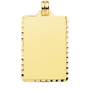 Colgante Chapa Grabación 36 x 23 mm en Oro Amarillo de 18 Quilates Bordes Tallados