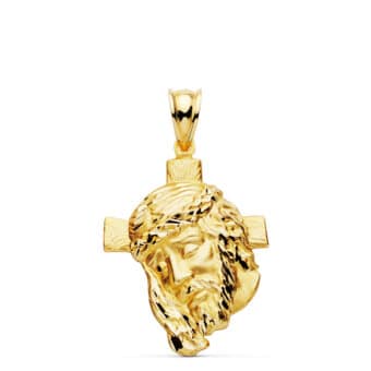 Colgante Cristo 30 x 22 mm Oro Amarillo 18 Quilates Cara con Cruz
