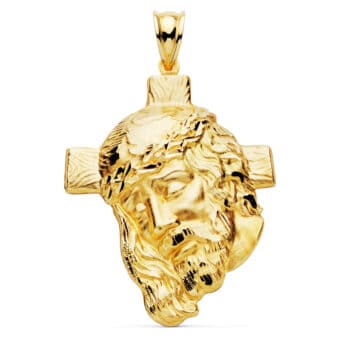 Colgante Cristo 40 x 30 mm Oro Amarillo 18 Quilates Cara con Cruz