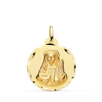 Medalla Santa Lucia 22 mm Oro Amarillo 18 Quilates Tallada