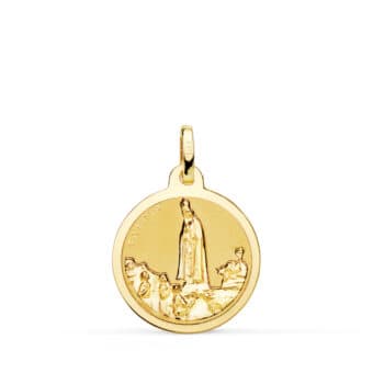 Medalla 18 mm Oro Amarillo 18K con Virgen de Fátima Borde Brillo