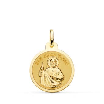 Medalla San Judas Tadeo 20 mm Oro Amarillo 18K con Borde Brillo