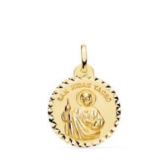 Medalla San Judas Tadeo 20 mm Oro Amarillo 18K con Talla Cruzada