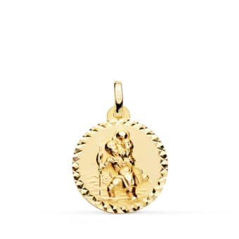 Medalla San Cristóbal 18 mm Oro Amarillo 18K con Tallado Cruzado