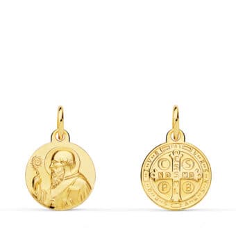 Medalla San Benito Monje Escapulario 12 mm Oro Amarillo 18K