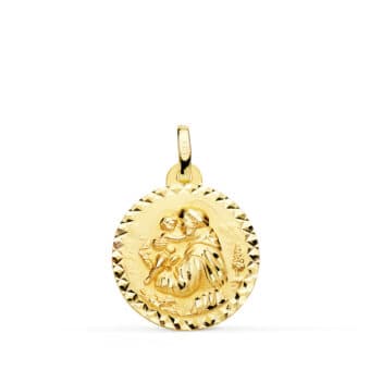 Medalla San Antonio 18 mm en Oro Amarillo 18K con Talla Cruzada