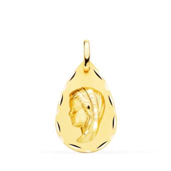 Medalla Virgen Niña 23 x 15 mm en Oro Amarillo 18K Lágrima