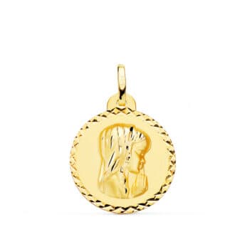 Medalla Virgen Niña 20 mm Oro Amarillo 18 Quilates Talla Cruzada