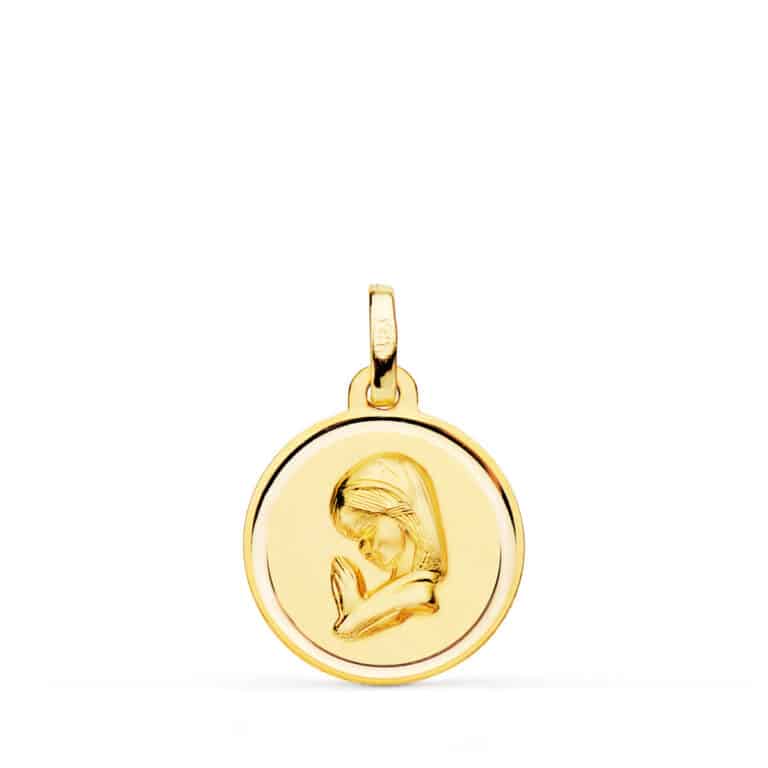 Medalla Virgen María Comunión 16 mm en Oro Amarillo 18 Quilates con Bisel - Imagen 1