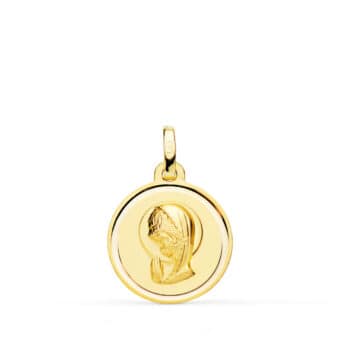 Medalla Virgen María Comunión 18 mm en Oro Amarillo 18 Quilates con Bisel