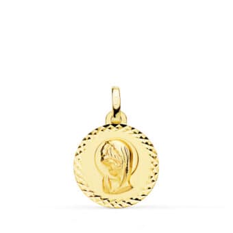 Medalla Virgen Niña 16 mm Oro Amarillo 18 Quilates Talla Cruzada