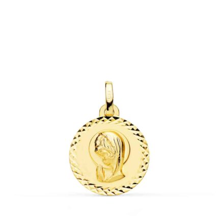 Medalla Virgen Niña 16 mm Oro Amarillo 18 Quilates Talla Cruzada