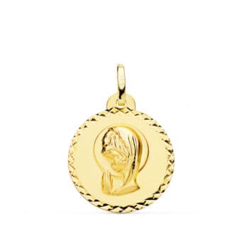 Medalla Virgen Niña 20 mm Oro Amarillo 18 Quilates Talla Cruzada