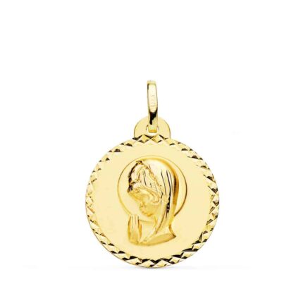 Medalla Virgen Niña 20 mm Oro Amarillo 18 Quilates Talla Cruzada