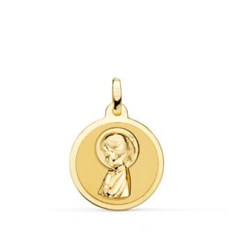 Medalla Virgen Niña 18 mm Oro Amarillo 18 Quilates Bordes Brillo