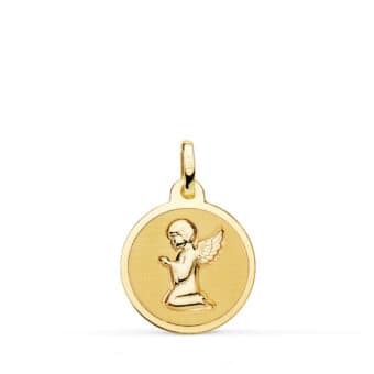 Medalla Ángel 16 mm Oro Amarillo 18 Quilates Bordes Brillo