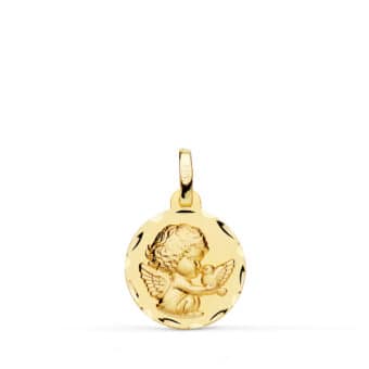 Medalla Ángel Burlón y Paloma 14 mm Oro Amarillo 18 Quilates Tallas