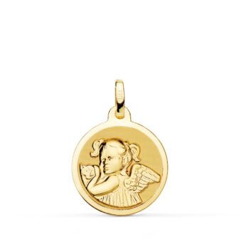Medalla Ángel Niña Revoltosa 18 mm Oro Amarillo 18 Quilates Borde Brillo
