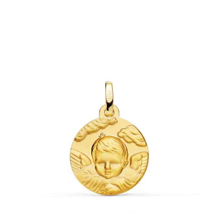 Medalla Ángel Niño Nubes 16 mm Oro Amarillo 18 Quilates - Imagen 1